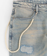 Pearls Chain Denim Jeans - Dark Blue